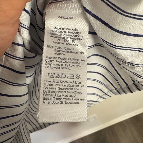 Madewell Puff-Sleeve Button-Up Top WMNS 6 Blue White Striped Crew Neck Oversized - Picture 8 of 9